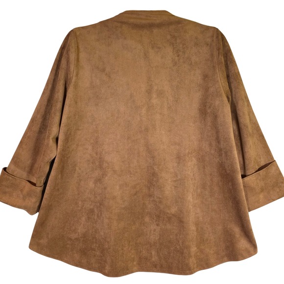 IC BY CONNIE K Women S Brown Asymmetric Faux Suede Blazer Jacket Artsy Lagenlook - Picture 2 of 9